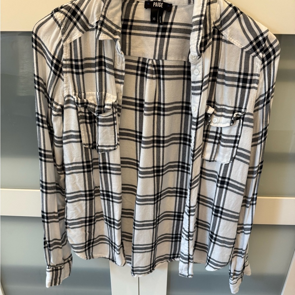 PAIGE Women's Black and White Plaid Button Down Shirt